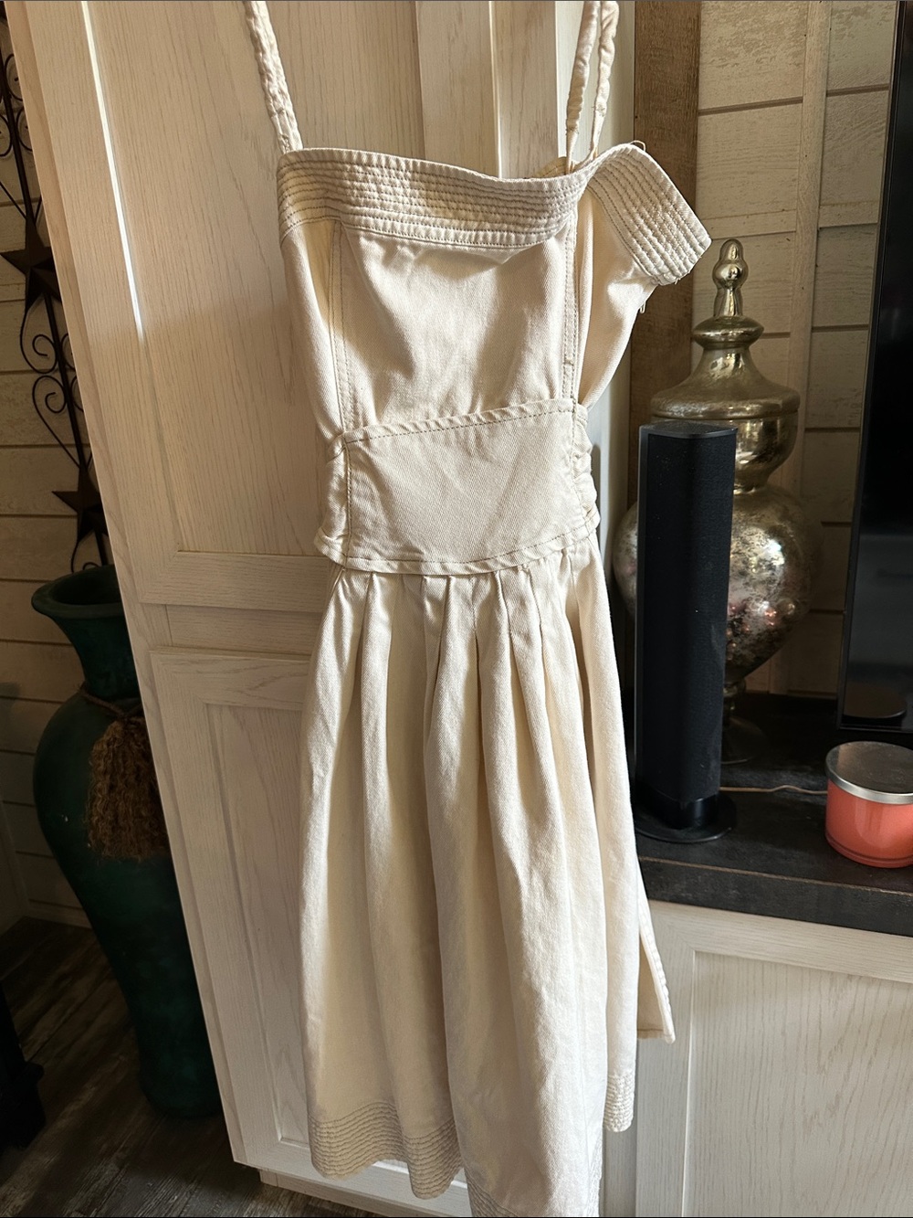 Free People Cream Braided-Strap Midi Dress with Tie Waist